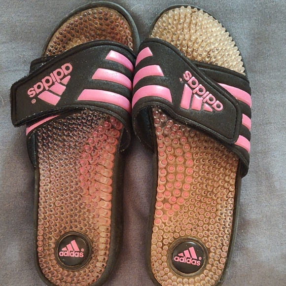 Adidas Black and Pink Massage Slides - Picture 1 of 7